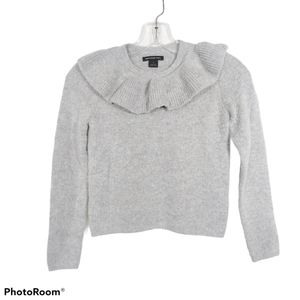 Something Navy Ruffle Neck Pullover Crop Sweater
